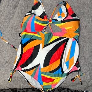 NWT SHEIN Geo Print Tie Back Drawstring Side One Piece Swimsuit Size 4XL